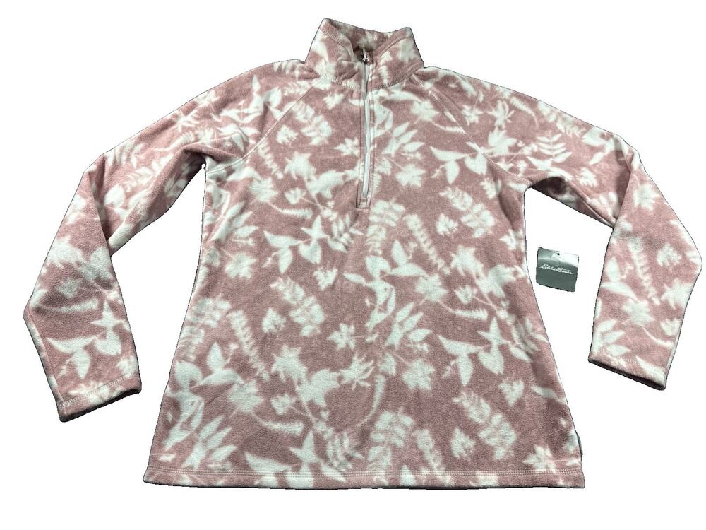 Eddie Bauer Women's Quest 1/4 Zip Fleece Pullover M Pink Azalea Floral NWT